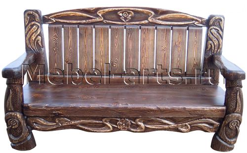  Диван-скамейка с подлокотниками. Резьба на спинке и на ножках.